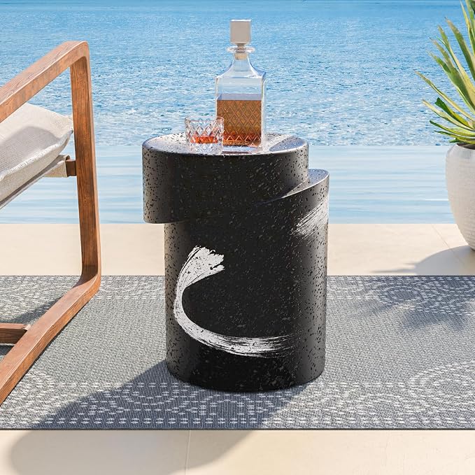 COSIEST Outdoor Side Table Black, Cylinder Shaped MgO Concrete Side Table - Image 6