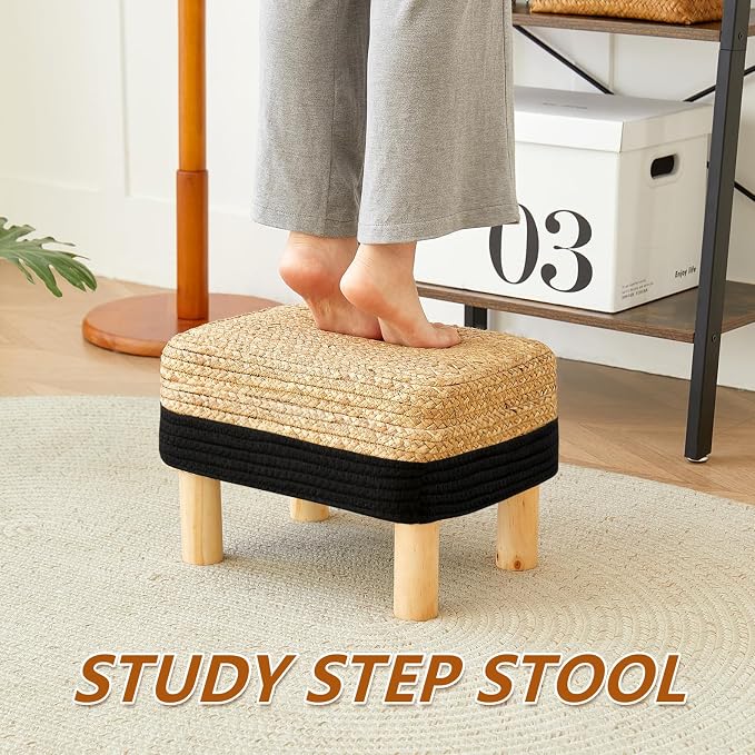 Ottoman Foot Stool Rectangular Footrest Natural Seagrass Footstool - Image 4