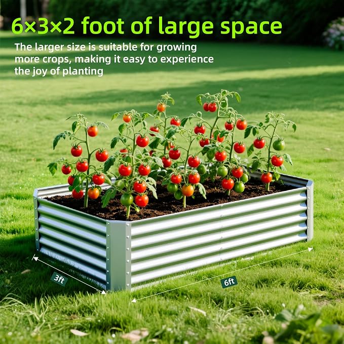 6X3X2ft Galvanized Raised Garden Bed, Outdoor Courtyard Planter Box Metal Patio - Image 7