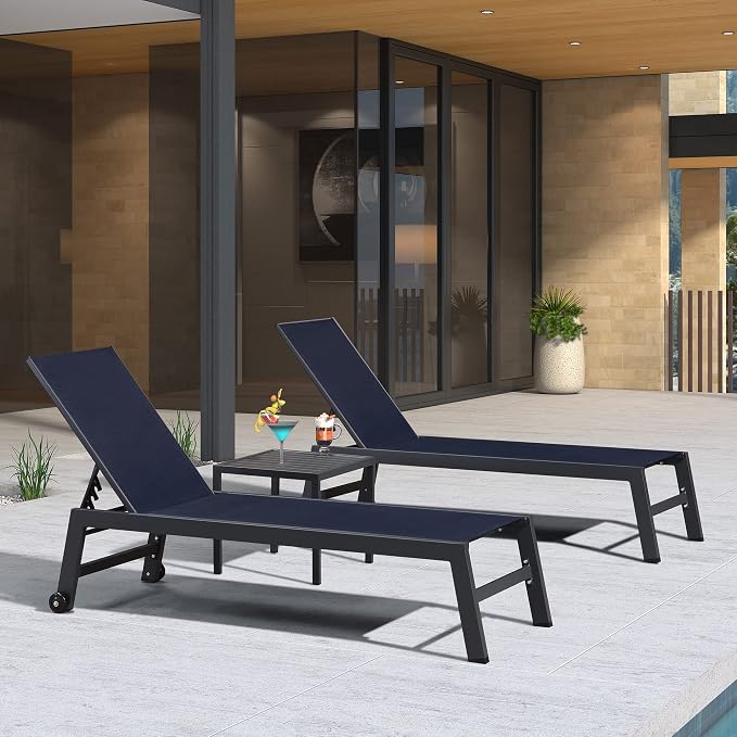 PURPLE LEAF Patio Chaise Lounge Set 2 Pieces Textilene Pool Lounge Chairs - Image 3