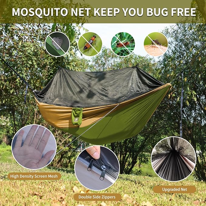 Camping Hammock with Net, Portable Lightweight Double Hammocks with Tree Straps - Image 3