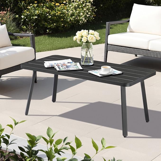 VINGLI Small Steel Outdoor Patio Coffee Table, Weather Resistant Metal Outdoor - Image 7