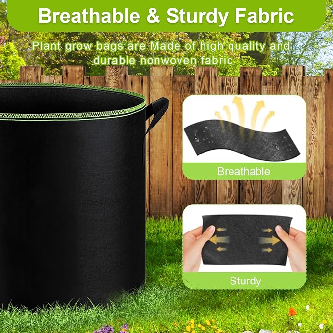 6-Pack 10 Gallon Grow Bags - 300G Heavy Duty Aeration Fabric Pots - Image 5