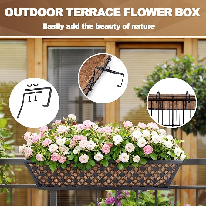 24 Inch Window Box Planters Outdoor, Deck Railing Planter Boxes - Image 5