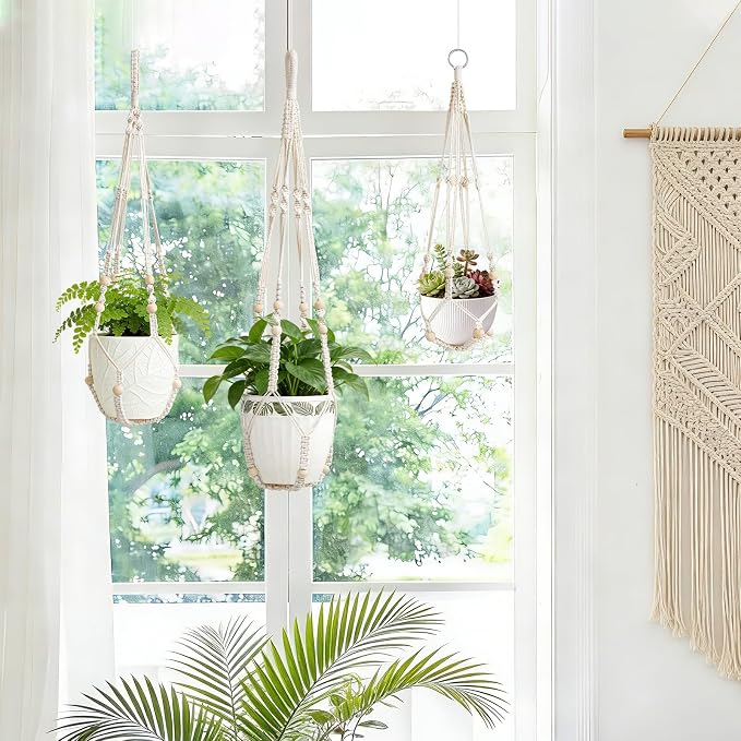 3 Pack Macrame Plant Hanger Indoor 3 Different Sizes Hanging Planter Basket - Image 2