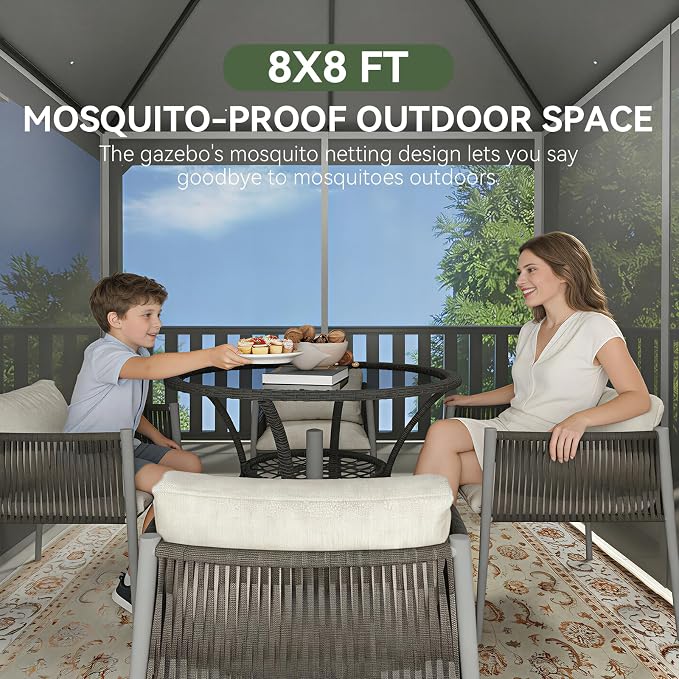 Aoxun Outdoor Gazebo for Patio 8x8, Metal Frame Canopy - Image 4