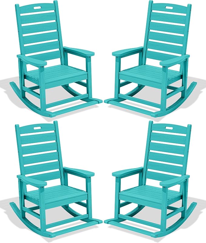 SERWALL Outdoor Rocking Chair Set of 4, Oversized HDPE Patio Rocking Chair by SERWALL