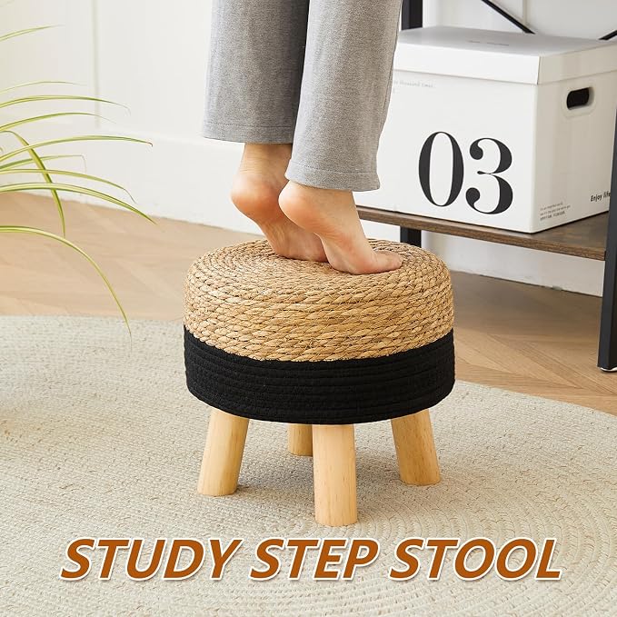 Round Ottoman Natural Seagrass Footstool, Foot Stool - Image 3
