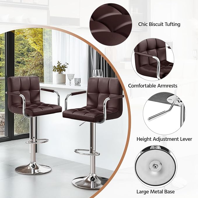 Yaheetech Bart Stools Set of 4, PU Leather Adjustable Barstools - Image 7