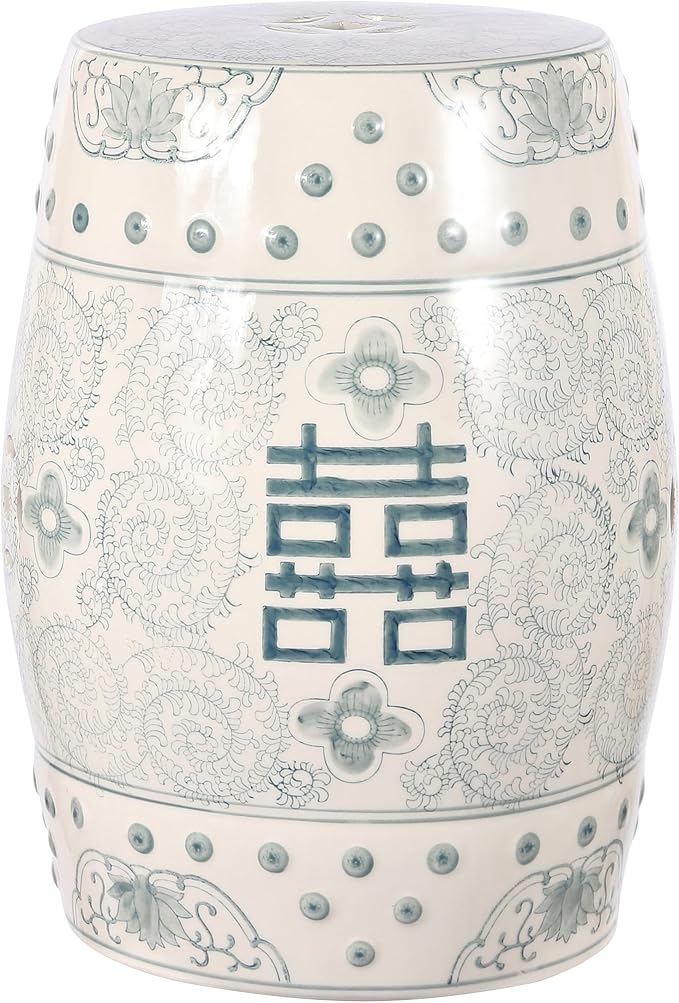 JONATHAN Y TBL1013C Double Happiness 18" Chinoiserie Ceramic Drum by JONATHANY
