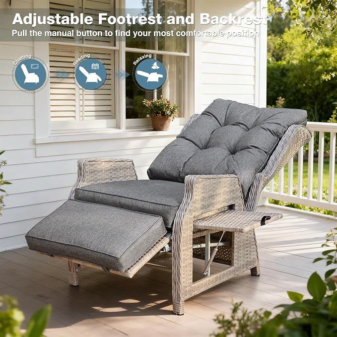 Outdoor Recliner with Adjustable Back and Footrest, Patio 150° Lay Flat - Image 4