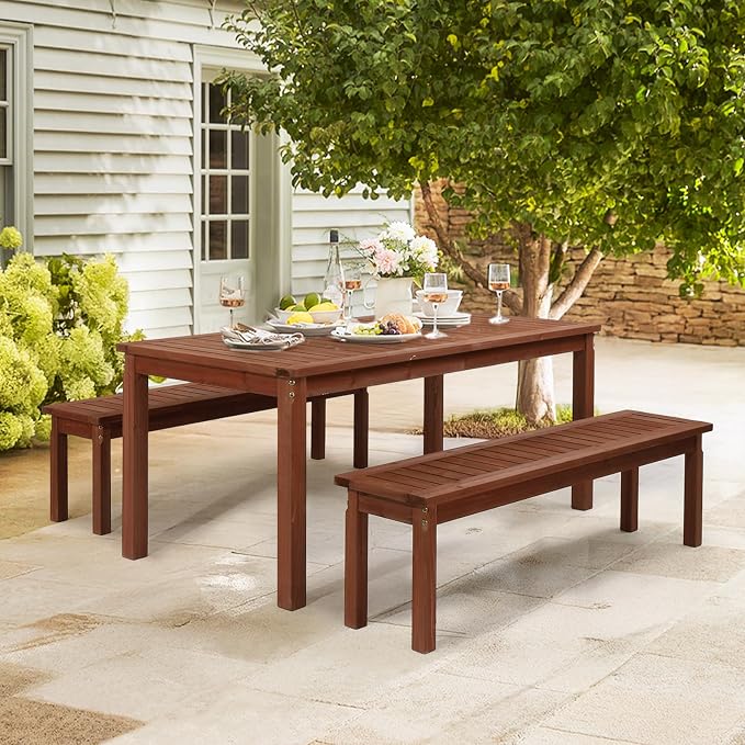 VINGLI Outdoor Wooden Bench, 62” Porch Bench Outdoor Backless Garden Bench - Image 6