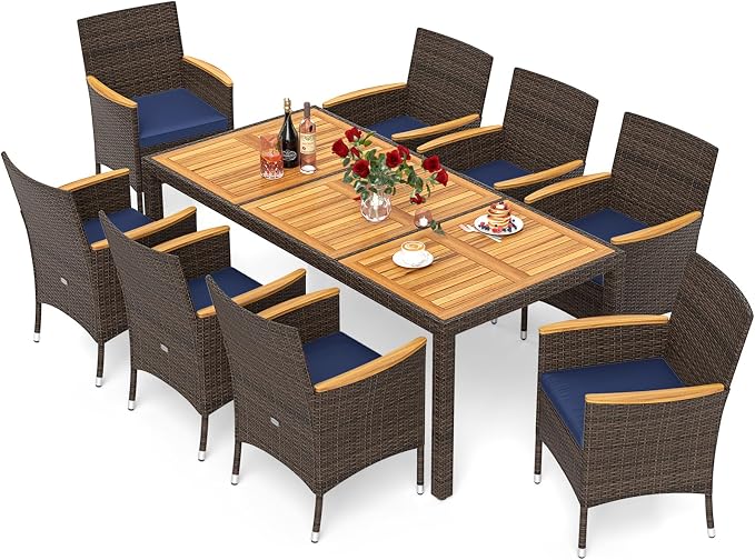 Tangkula 9 Pieces Rattan Outdoor Dining Set by TANGKULA