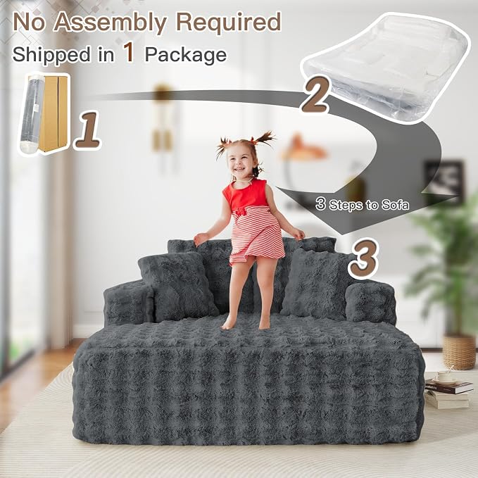 56" W Oversized Chaise Lounge Chair Indoor, Plush Faux Fur Sleeper Couch Sofa - Image 8