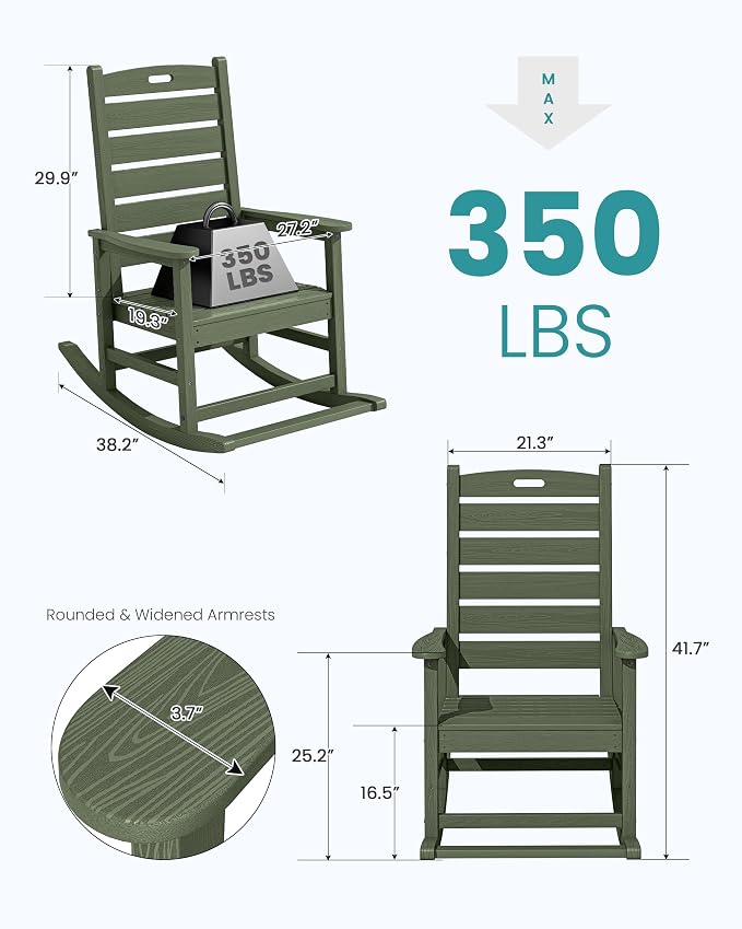 SERWALL Outdoor Rocking Chair Set of 2, Oversized Rocking Chair - Image 3