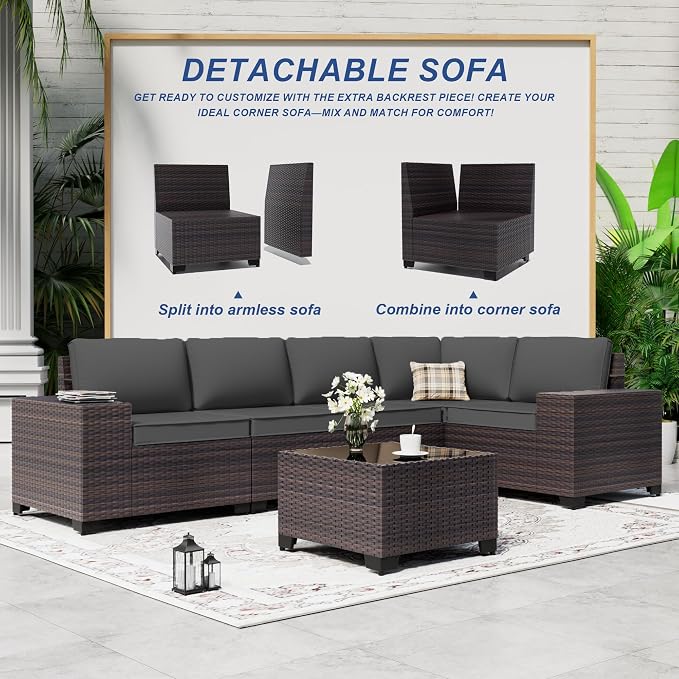 Outdoor Patio Furniture Set, 6 Pieces Outdoor Sectional Furniture High Backrest - Image 7