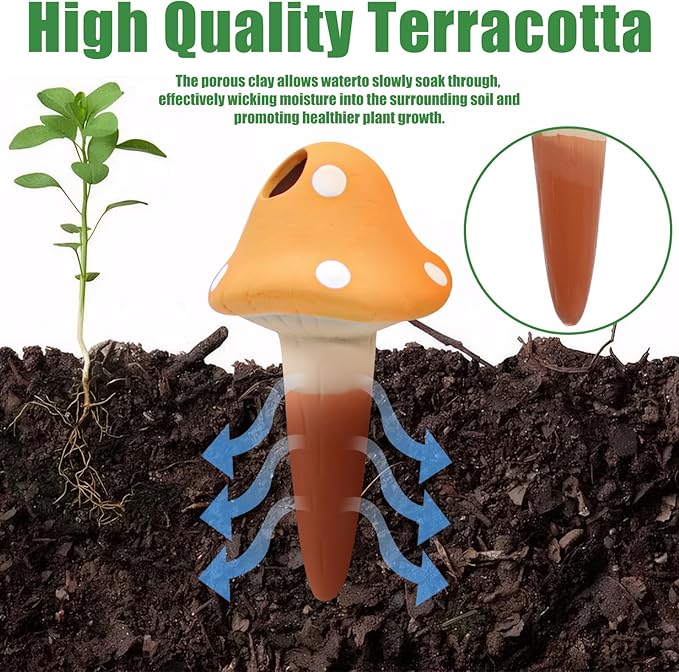 4PCS Terracotta Self Watering Spikes, Mushroom Shaped Self Watering Globes - Image 3