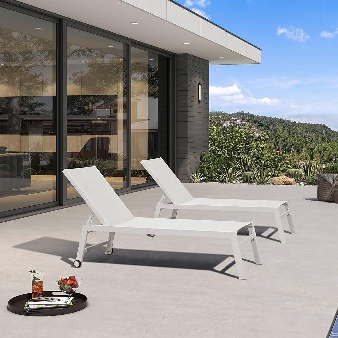 PURPLE LEAF Patio Lounge Chair 2 Pieces White Aluminum Outdoor Chaise Lounge by PURPLELEAF