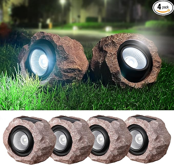 Timeflies Solar Rock Lights Outdoor 4 Pack, Bright Solar Spotlights Outdoor by Timeflies