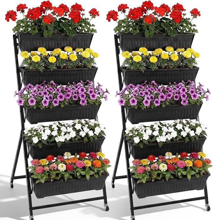 2 Pack 5-Tier Vertical Garden Planter 4.5 ft Tall Raised Garden Bed by Briwooody
