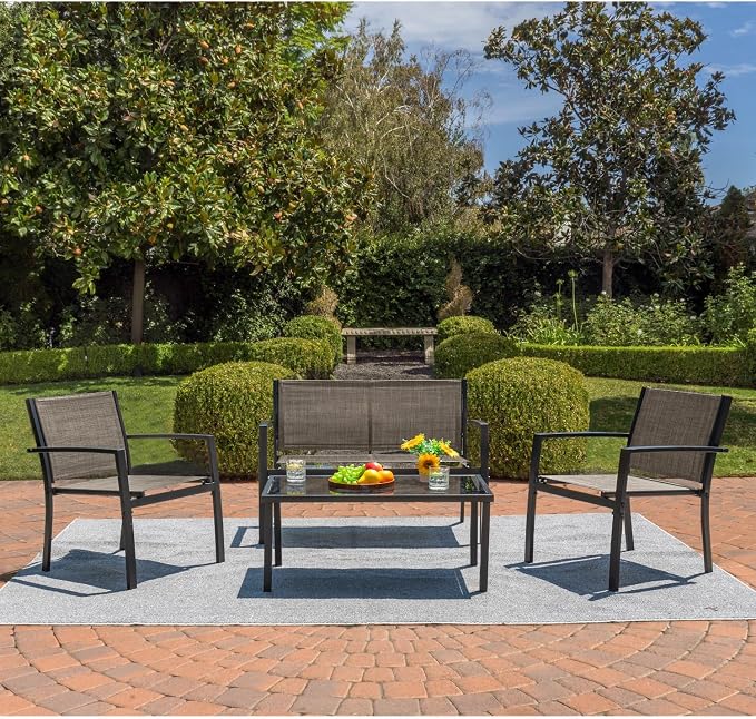 Devoko 4 Pieces Patio Furniture Set Outdoor Garden Patio Conversation Sets - Image 3