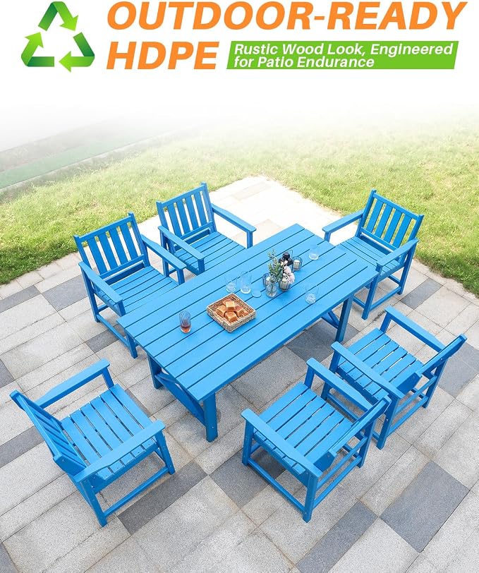 7 Pieces HDPE Outdoor Dining Set, Patio Dining Set - Image 7