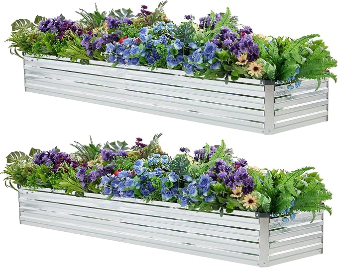 2 Pack 6x1.5x1FT Galvanized Raised Garden Bed Kit, Outdoor Metal Planter Box by Meberam