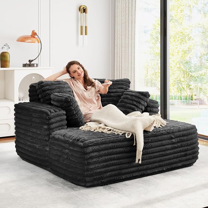56" Oversized Chaise Lounge Chair Indoor, Plush Faux Fur Sleeper Sofa Couch Bed - Image 5