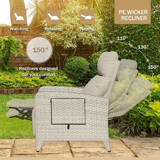 Outdoor Recliner Chairs Set of 2 Reclining Patio Chairs - Image 3