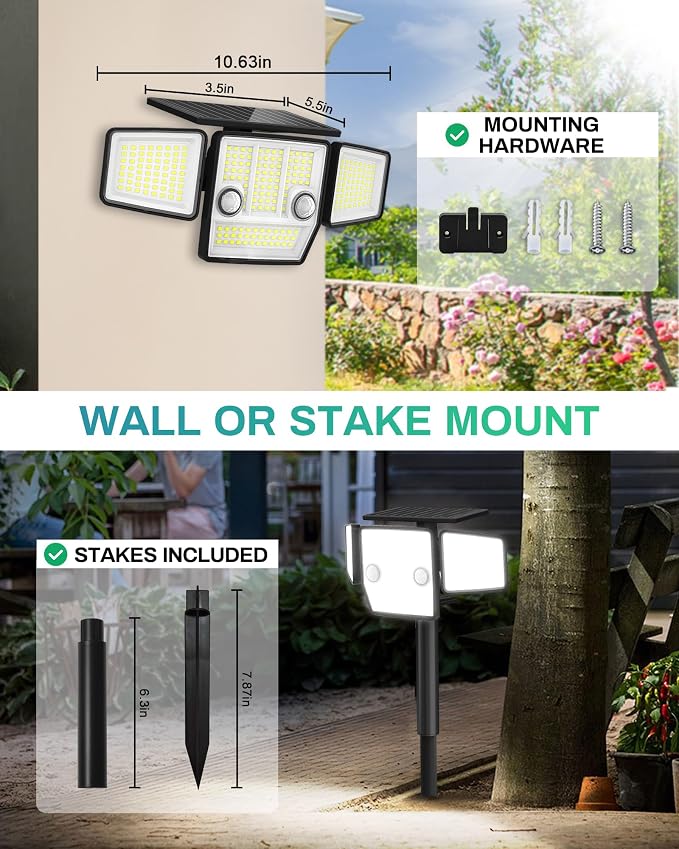 Solar Lights Outdoor, In-Ground or Wall Mount, 180° PIR Motion Sensor, 236 LED - Image 2