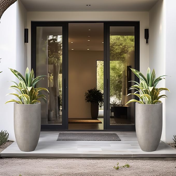 Kante 24 Inch Tall Round Concrete Planter, 2 Pack Large Indoor Outdoor Plant - Image 3