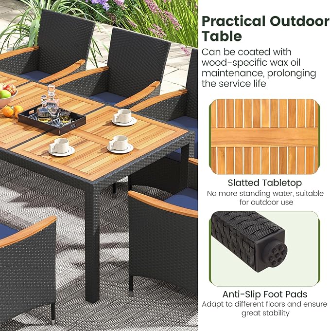 Tangkula 9 Pieces Rattan Outdoor Dining Set - Image 8