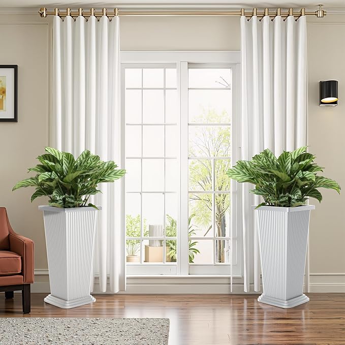 FENCY Set of 2 Tall Planters for Outdoor Plants, 24 Inch Large Tapered Pots - Image 6