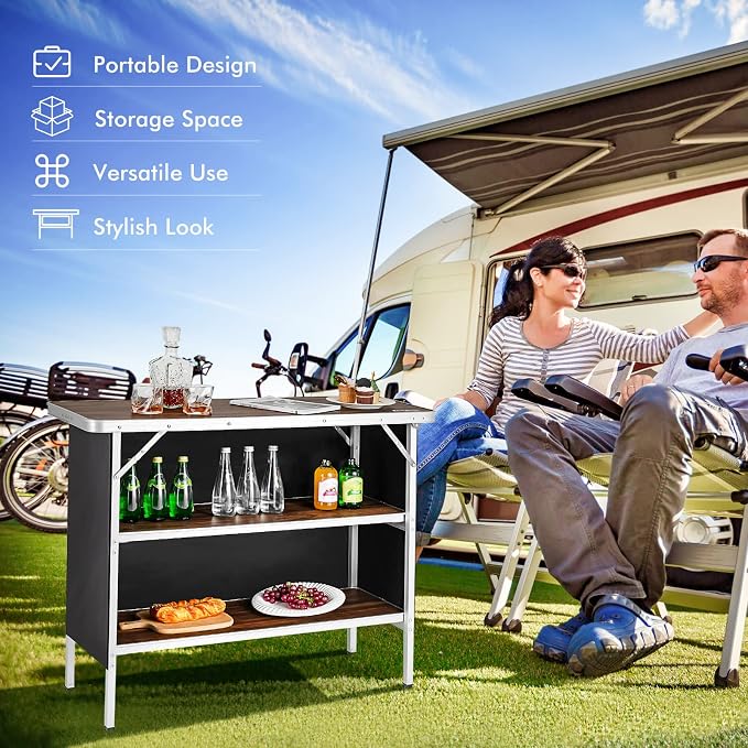 COSTWAY Folding Picnic Table, Portable Camping Table - Image 3