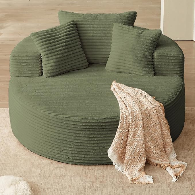 Oversized Round Chair Lounge Chaise Indoor, Upholstered Corduroy Deep Seat - Image 9