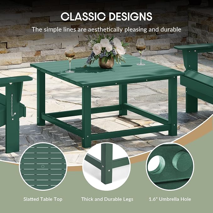 WestinTrends Malibu Low Outdoor HDPE Square Patio Coffee Table, Dark Green - Image 8