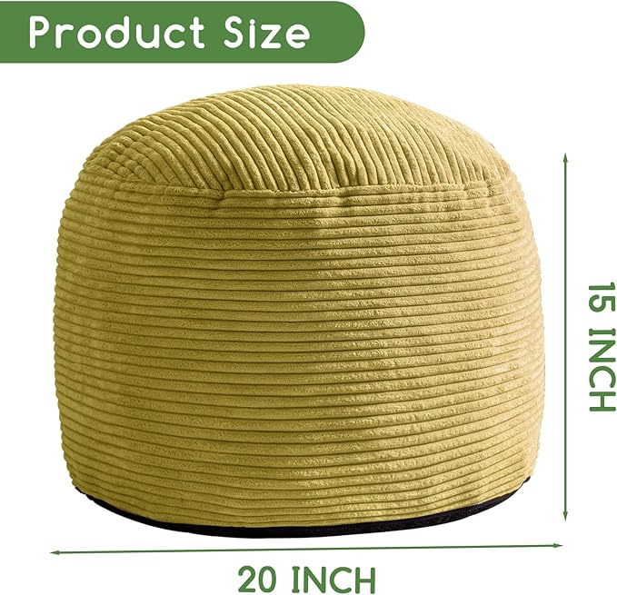 HIGOGOGO Round Stuffed Pouf Ottoman, Corduroy Poufs - Image 2