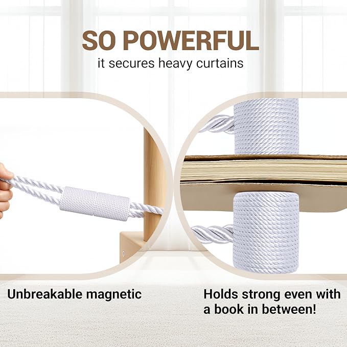 Hion Magnetic Curtain Tiebacks White 2pcs, Curtain Tiebacks Buckles Holdbacks - Image 5