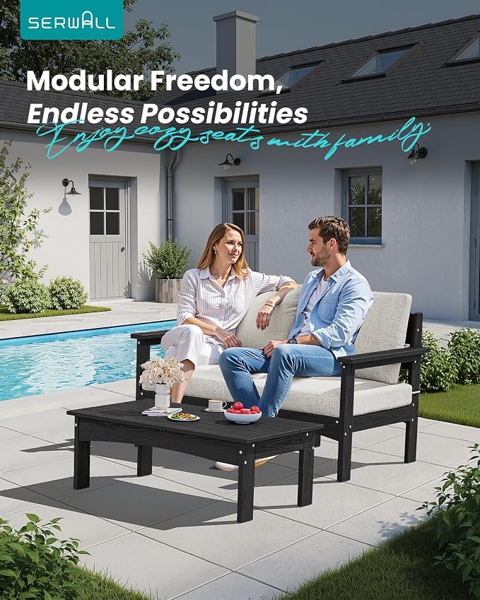 SERWALL HDPE Outdoor Coffee Table, All-Weather Patio Side Table, Durable Patio - Image 3