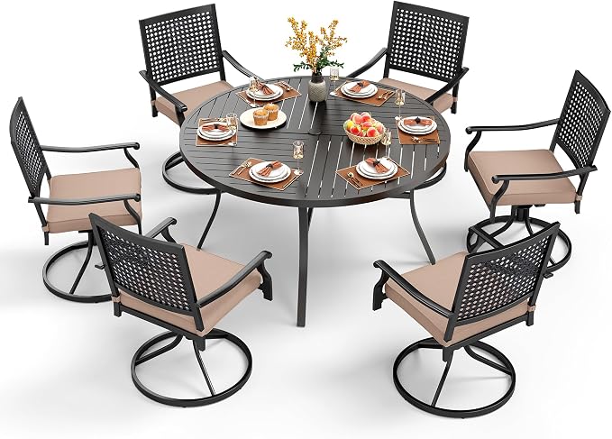 PHI VILLA 7 Pieces Outdoor Round Dining Set by PHIVILLAThepioneerofcomfortablehouseholdsupplies