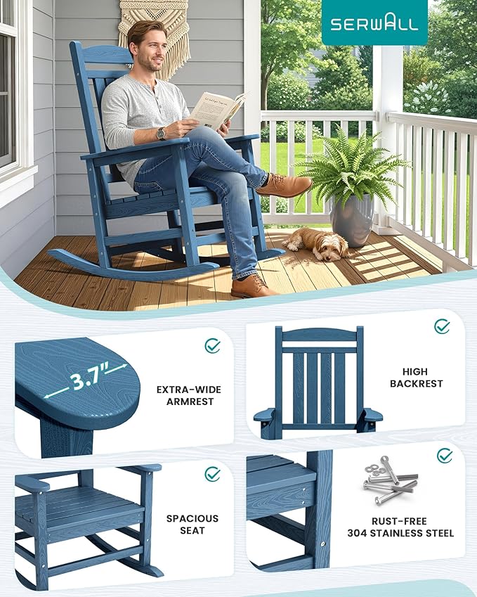 SERWALL Rocking Chairs Set of 2, HDPE Outdoor Rocking Chair, All-Weather Porch - Image 5