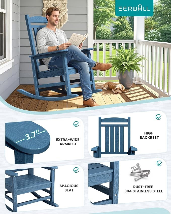 SERWALL Oversized Outdoor Rocking Chair, All-Weather Patio Rocking Chair - Image 5
