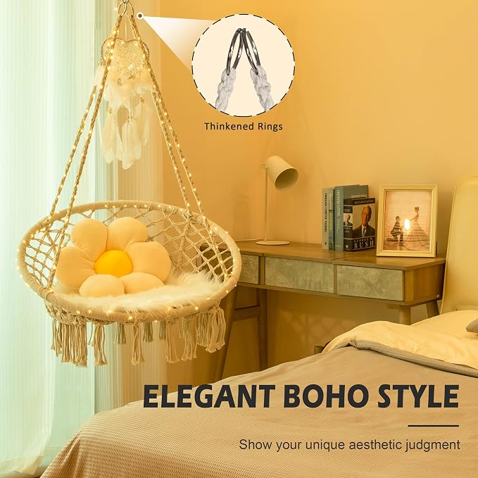 Sonyabecca LED Macrame Hammock Hanging Swinging Chair, Indoor/Outdoor Hanging - Image 3