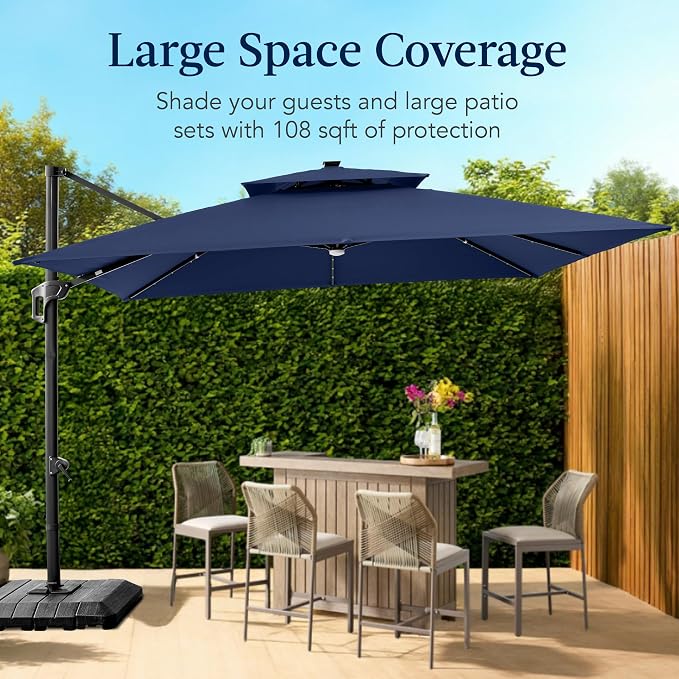 Best Choice Products 9x12ft LED Cantilever Patio Umbrella w/Base Included & - Image 4