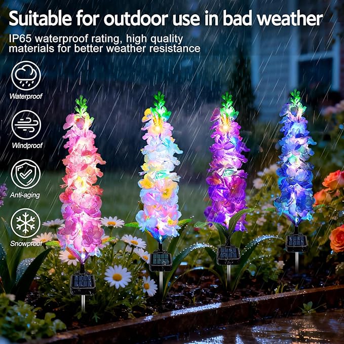 Solar Garden Lights, 6 Pack 20 LEDs Solar Delphinium Flowers Lights Gifts - Image 5