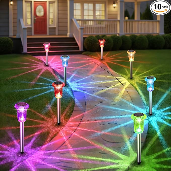 Solar Outdoor Lights, 10 Pack Solar Pathway Lights Outdoor Waterproof, by EYROSA