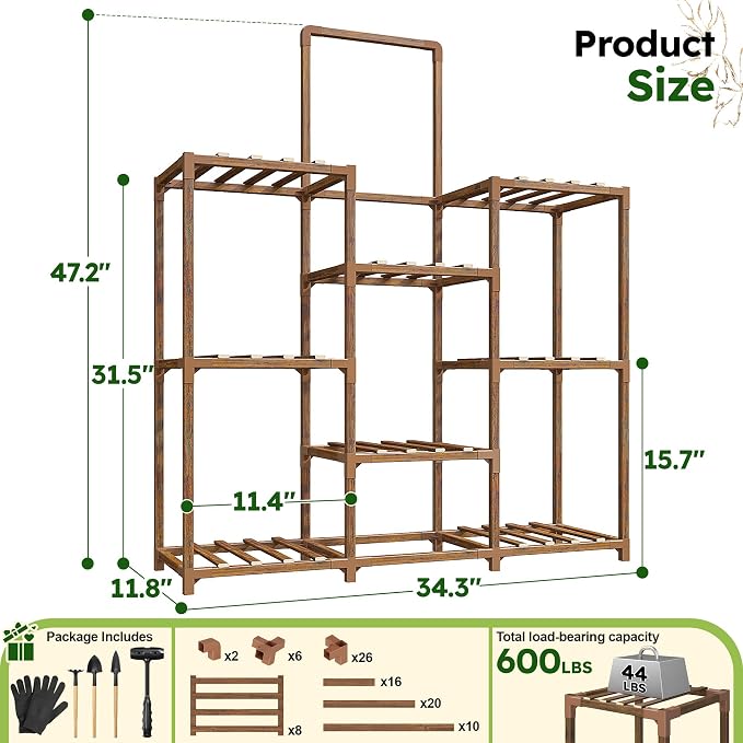 EnHomee Plant Stand Indoor Large Plant Stand Outdoor 5 Tiers Wood Tiered Plants - Image 8