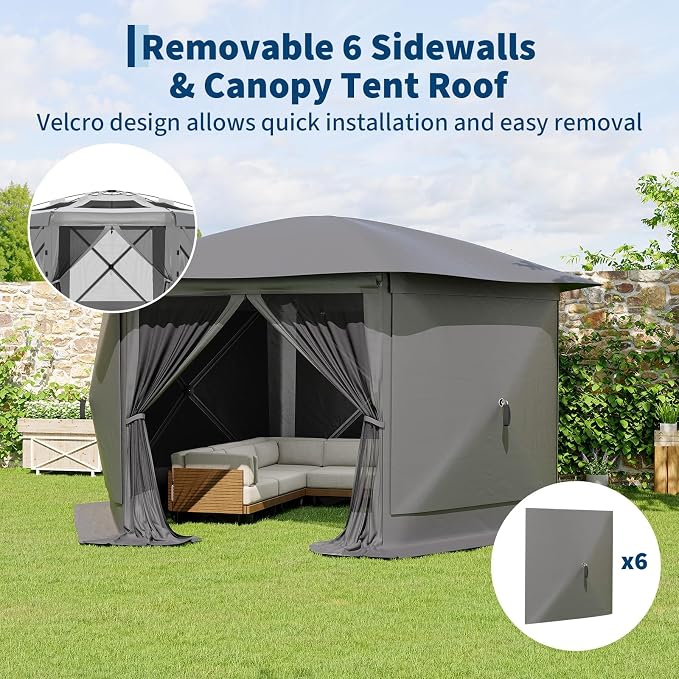 13x13FT 6-Sided Pop Up Gazebo Tent，One-Push Setup Canopy Tent - Image 4