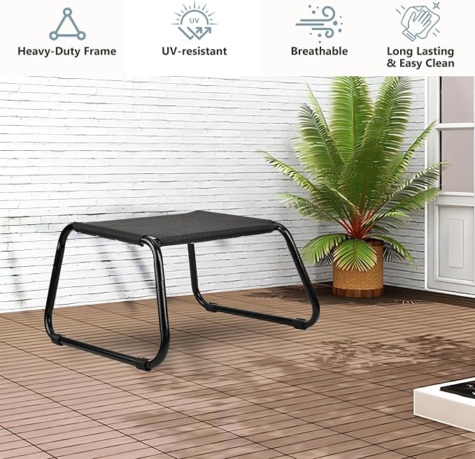 Outdoor Ottomans, Patio Foot Rest Portable Side Table Solid Steel Frame Small - Image 4