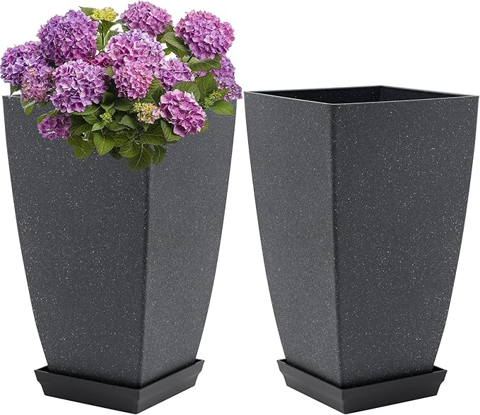 Set of 2 Tall Planter, 21 inch Large Plastic Planter by Neoaider